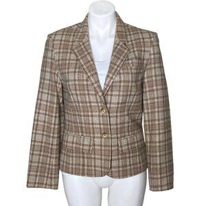 Pendleton Vintage Beige Plaid 100% Virgin Wool Blazer, Long Sleeves Women's 10